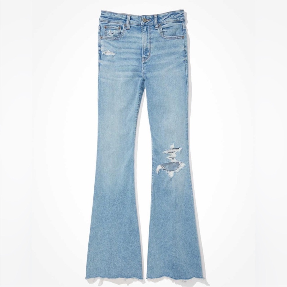 American Eagle Outfitters Light Blue Distressed Flare Jeans